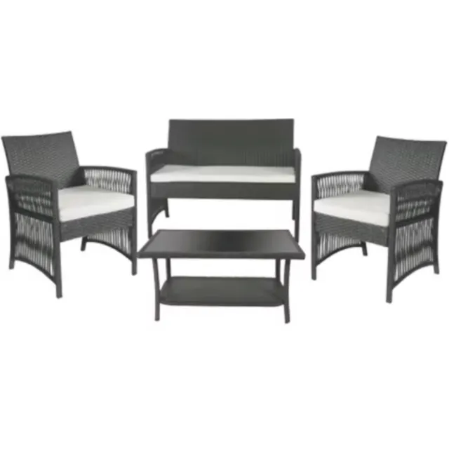 Happiq Rotan Tuinmeubelen Set Valora - Voor Buiten en Balkon - 4 Stuks - Rotan Patio Meubelen - Weven Rieten Sofa Set met Kussens en Glazen Tafelm - Donkergrijs