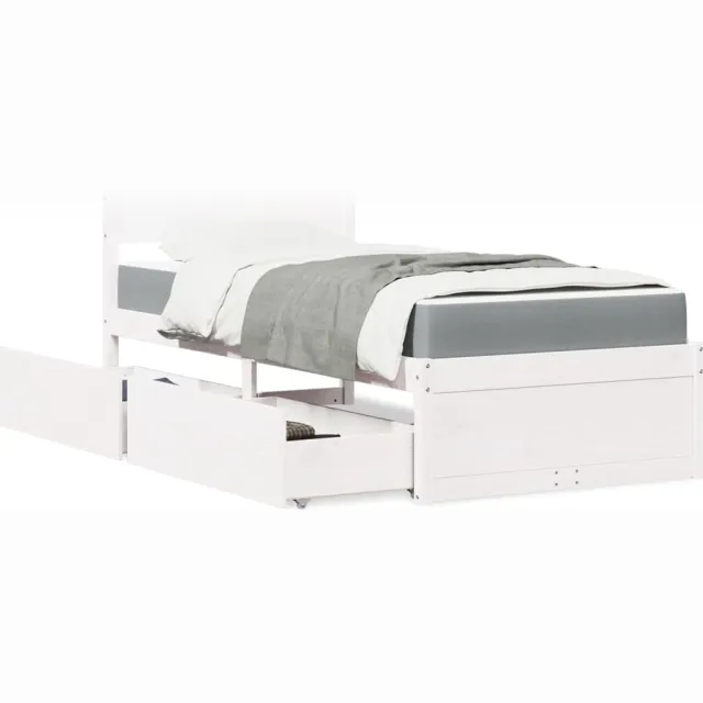 vidaXL Bed met lades en matras massief grenenhout wit 90x200 cm