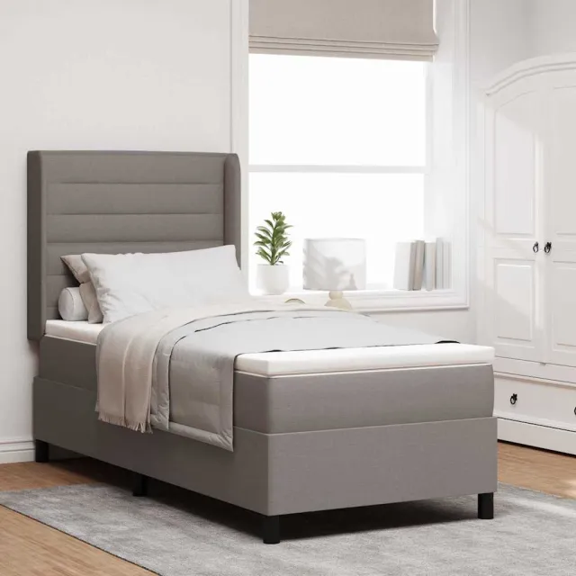 vidaXL LED Box Spring Bed met hoofdeinde Taupe 90 x 190 cm Stof