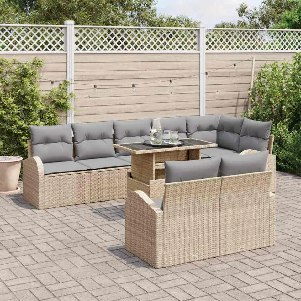 vidaXL Tuin Sofa Set 9 st Beige Poly riet, foto 3