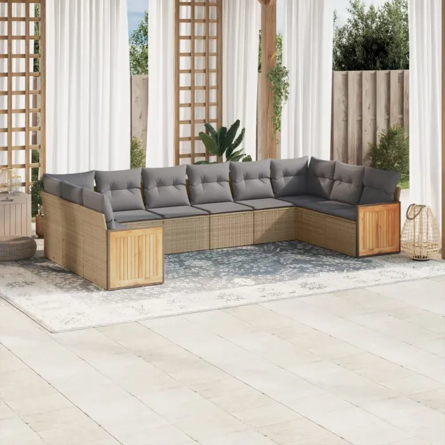 vidaXL 10-delige Loungeset met kussens poly rattan beige, foto 2