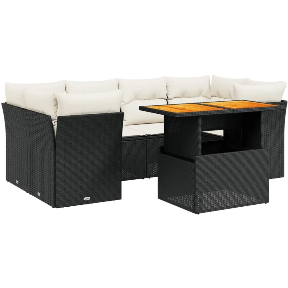 vidaXL 7-delige Loungeset met kussens poly rattan zwart