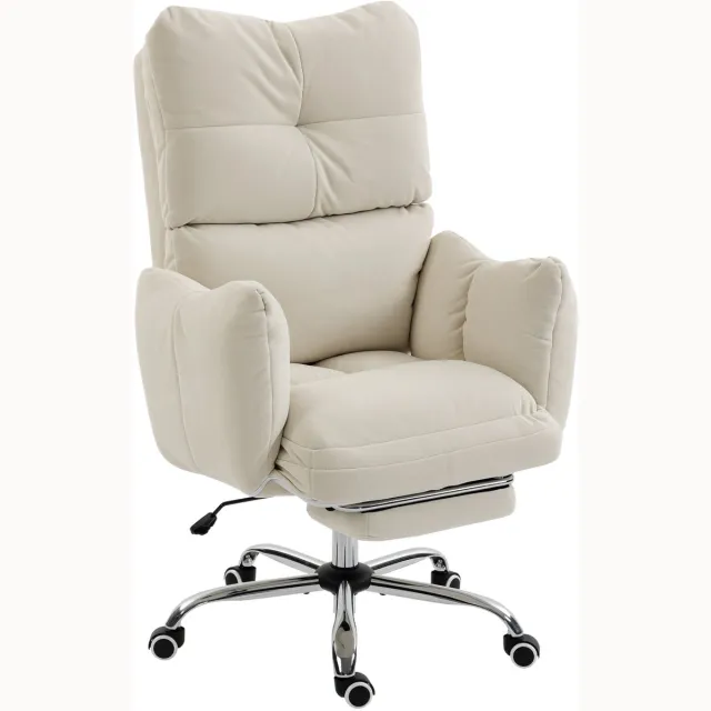 Homcom Bureaustoel met Voetsteun en Ligfunctie - Ergonomische Bureaustoel - Relaxstoel - Crèmewit crème-wit