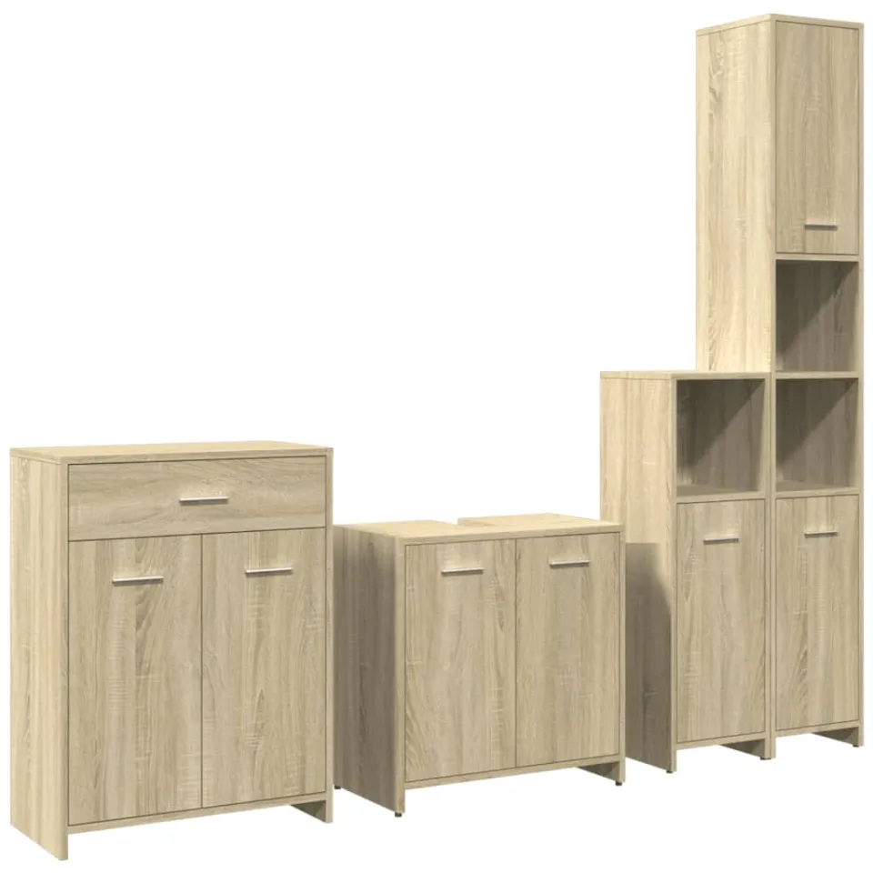 vidaXL 4-delige Badkamermeubelset bewerkt hout sonoma eikenkleurig, foto 3