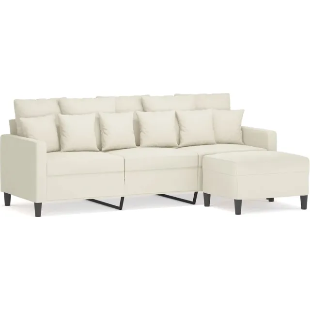 vidaXL Driezitsbank - met - voetenbank - 180 - cm - fluweel - crèmekleurig