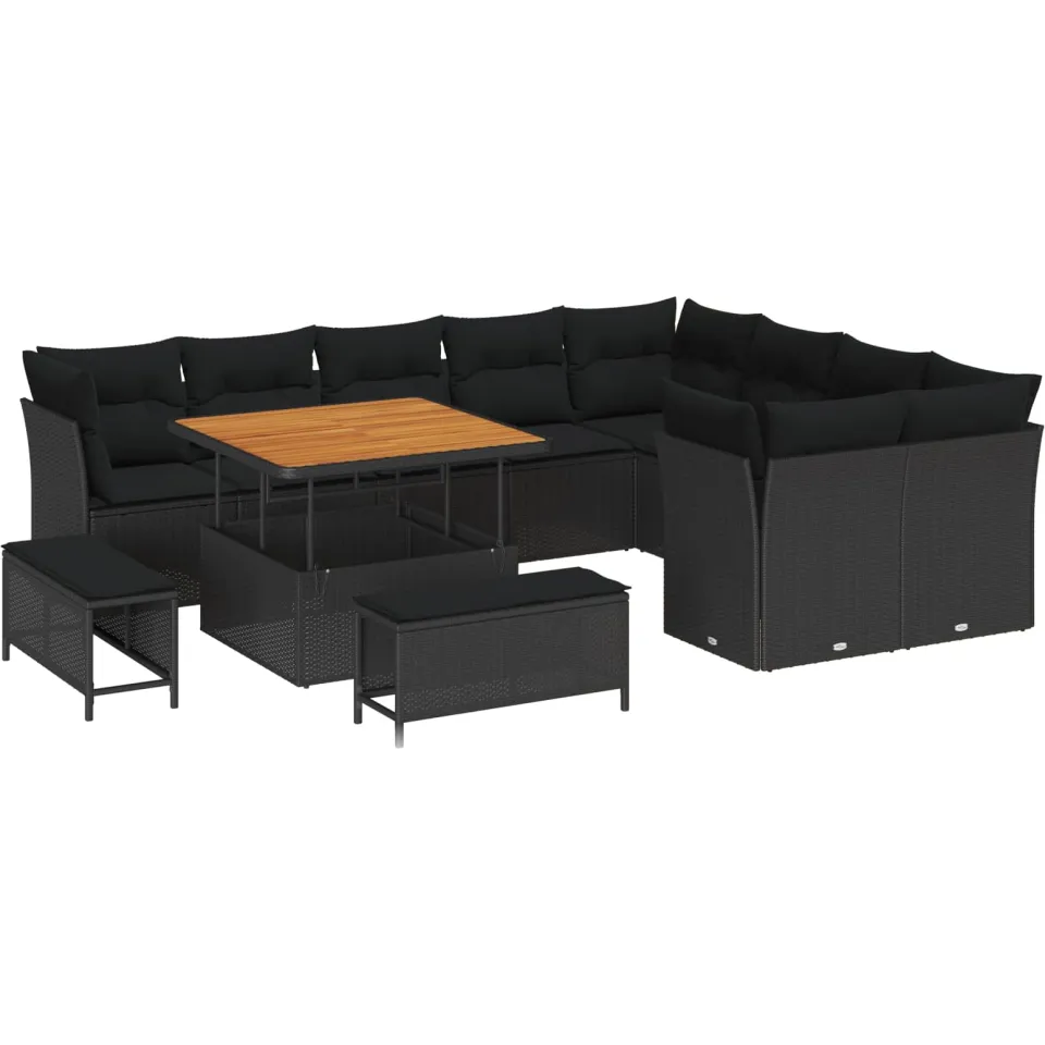 vidaXL Tuinbankenset 12 st Zwart poly rattan