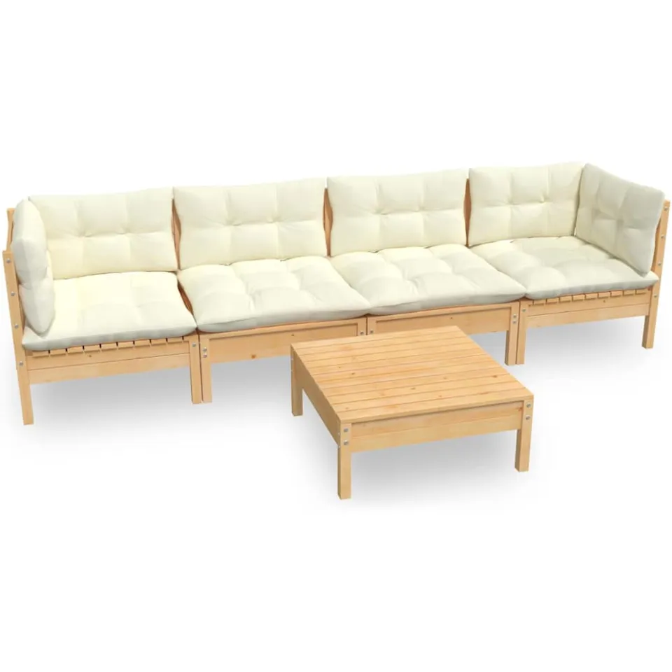 vidaXL 5-delige Loungeset met crèmekleurige kussens massief grenenhout, foto 4
