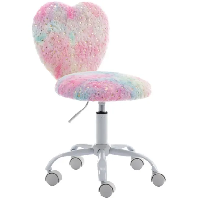 chairus ®Kantoor Bureaustoel - Kleurrijk - Nepbont - Hartvormige Rugleuning - Met Sterstickerdecoratie - Armloze Stoel - Draaibaar en in Hoogte Verstelbaar - Met Metalen Onderstel - Met Wielen - Perfecte Studiepartner voor je Kind