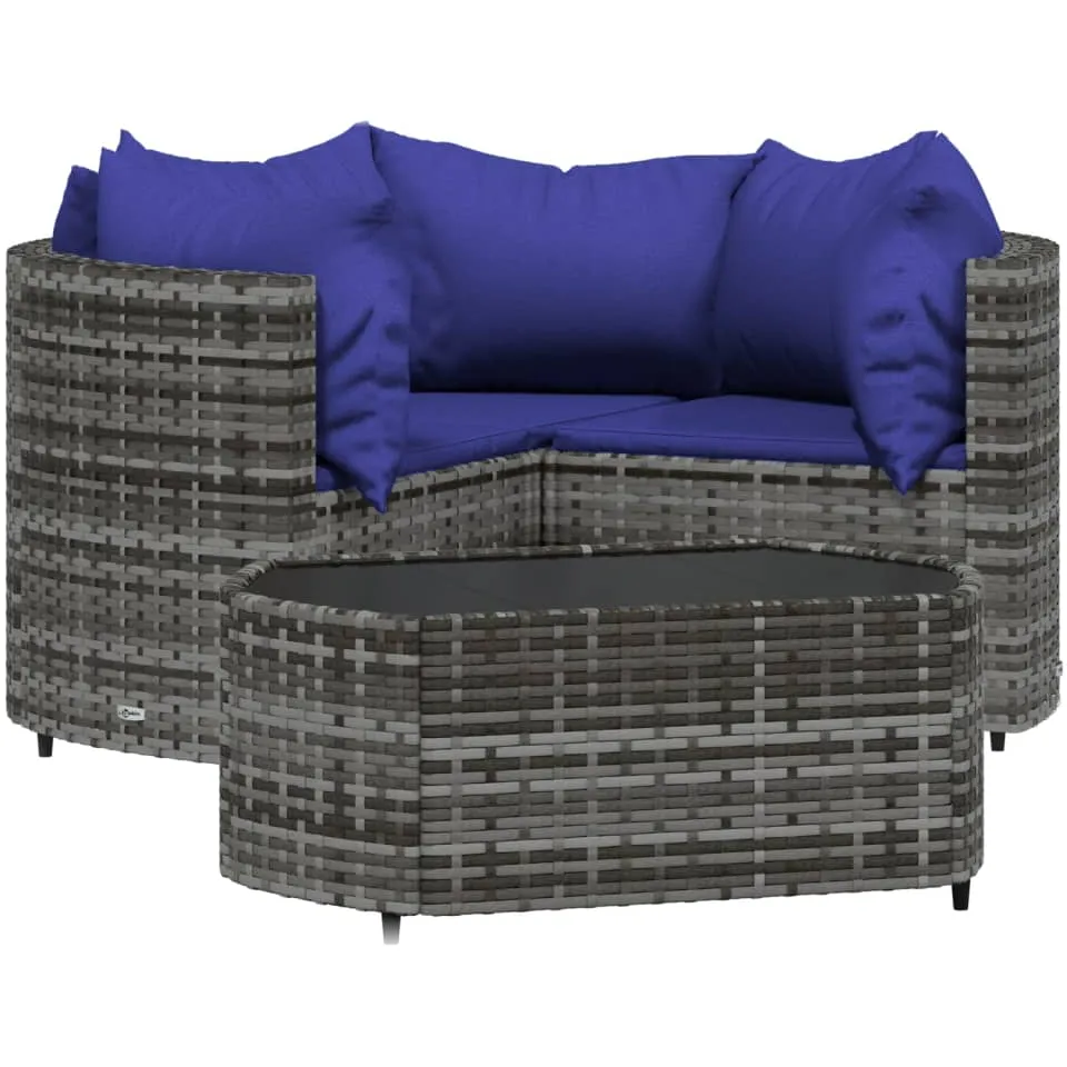 vidaXL 4-delige Loungeset met kussens poly rattan grijs, foto 3