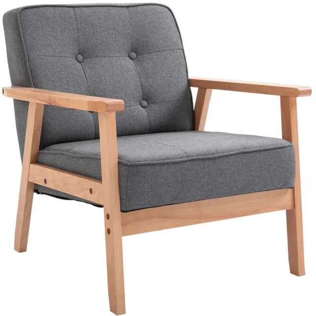 ZYLARO Fauteuil - Gestoffeerde Enkele Bank met Armleuningen - Houten Frame - Linnen - 64,5 x 70 x 74 cm - Grijs grijs + natuurlijk