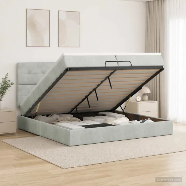 vidaXL Ottoman bed met matras Lichtgrijs 200 x 200 cm Fluweel