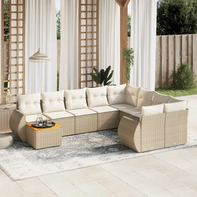 vidaXL 10-delige Loungeset met kussens poly rattan beige, foto 2