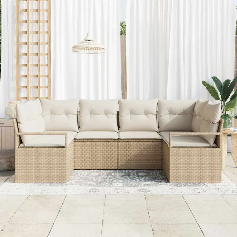vidaXL Tuinbankenset 6 st Beige en Wit poly rattan, foto 3