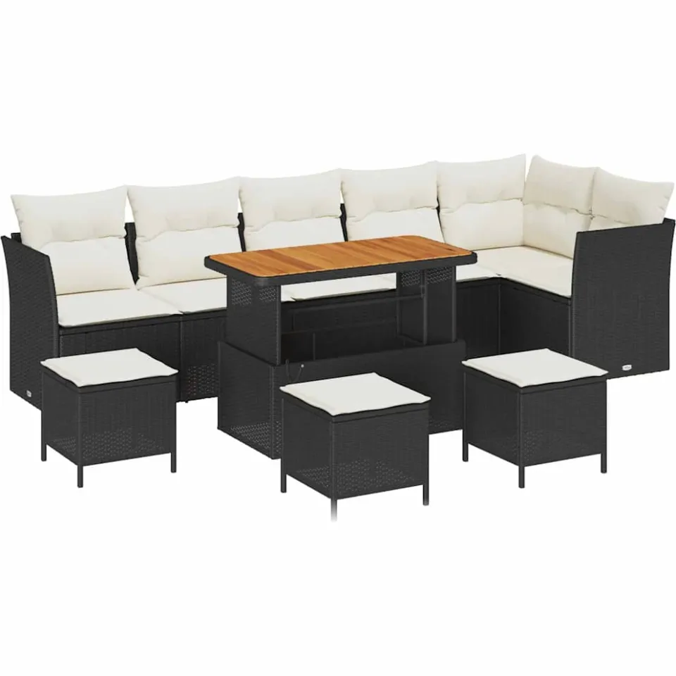 vidaXL Tuinbankenset 10 st Zwart poly rattan