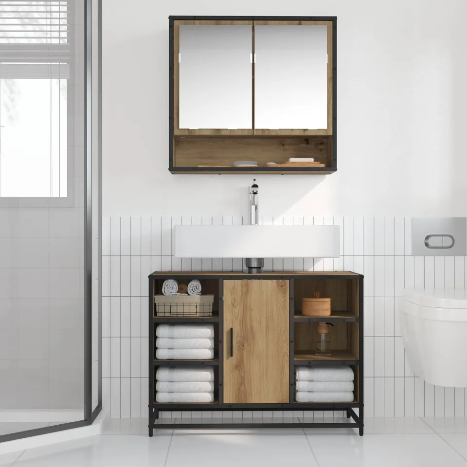 vidaXL Badkamerkast Artisan Eiken 80 x 33 x 60 cm Bewerkt hout, foto 4