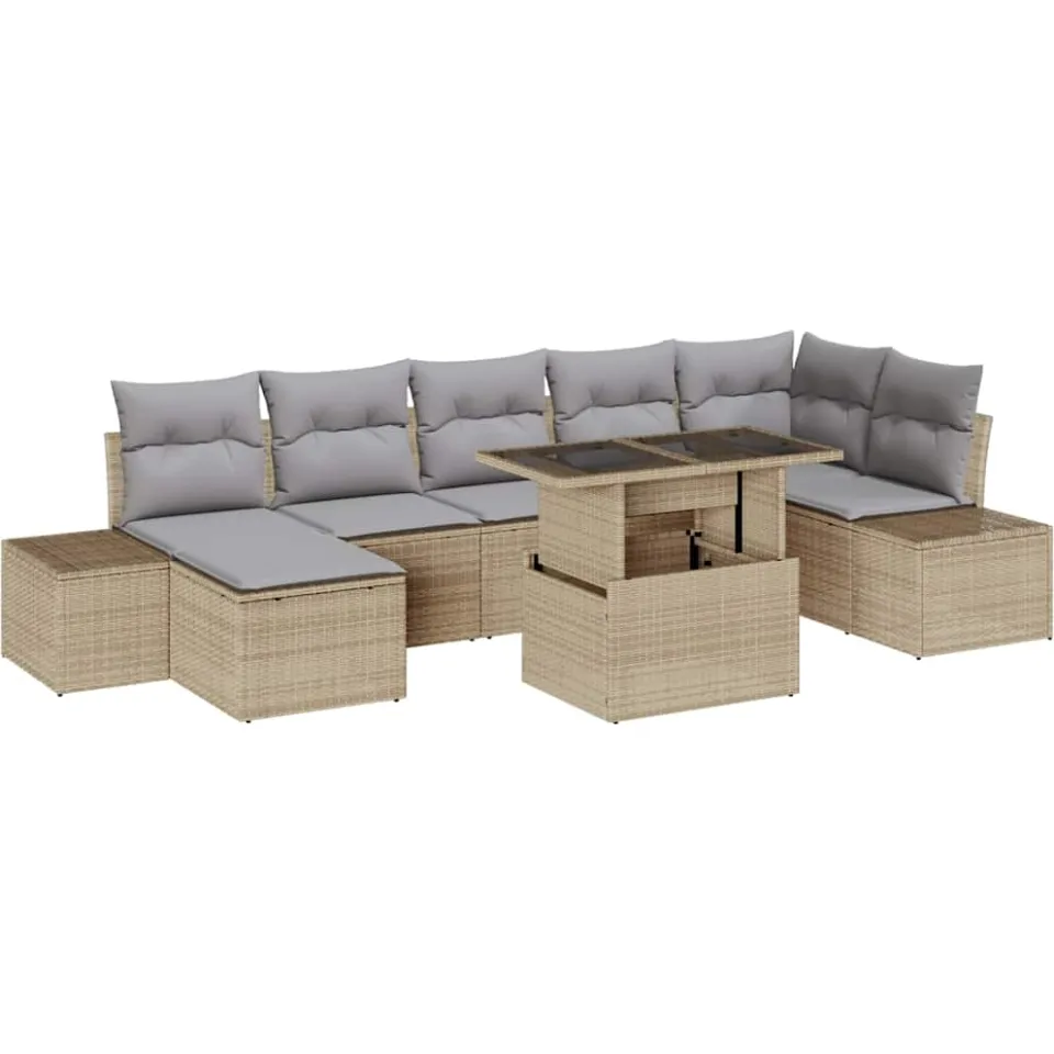 vidaXL Tuin Sofa Set 8 st Beige en Licht Grijs poly rattan