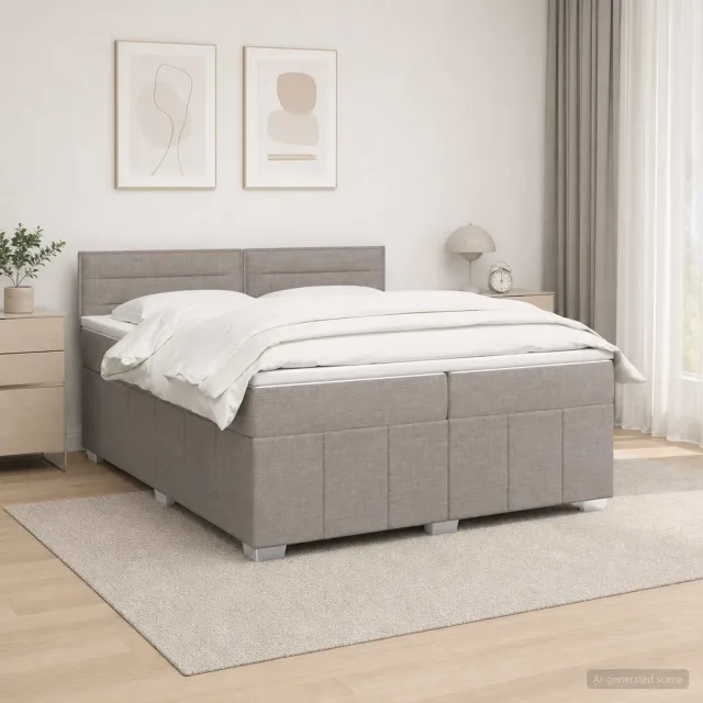 vidaXL LED Boxspring Bed met Matras Taupe 200 x 200 cm Stof