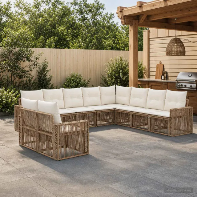 vidaXL Tuinbankenset 10 st 10-zits Beige en Crème Wit poly rattan, foto 2