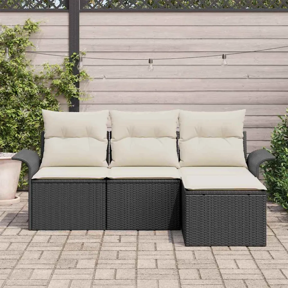 vidaXL Tuin Sofa Set 4 st Zwart poly rattan, foto 3