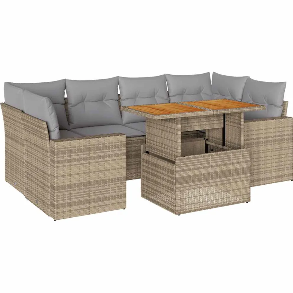 vidaXL 7-delige Loungeset met kussens poly rattan beige, foto 3