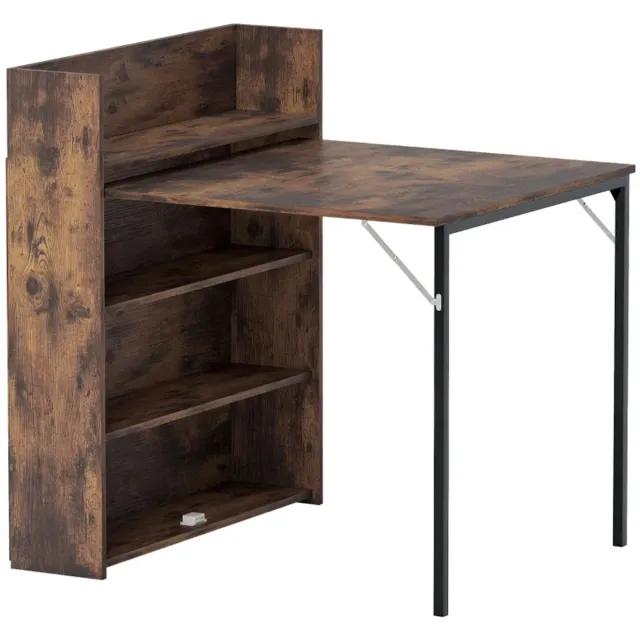 ZYLARO Eettafel - Opklapbaar Met Plank - Industrieel Design - Ruimtebesparend - Voor Kleine Kamers - 80 x 90 x 93 cm - Rustiek Bruin