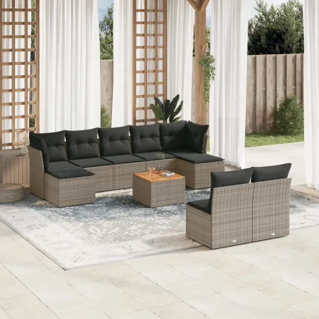vidaXL 10-delige Loungeset met kussens poly rattan grijs, foto 2