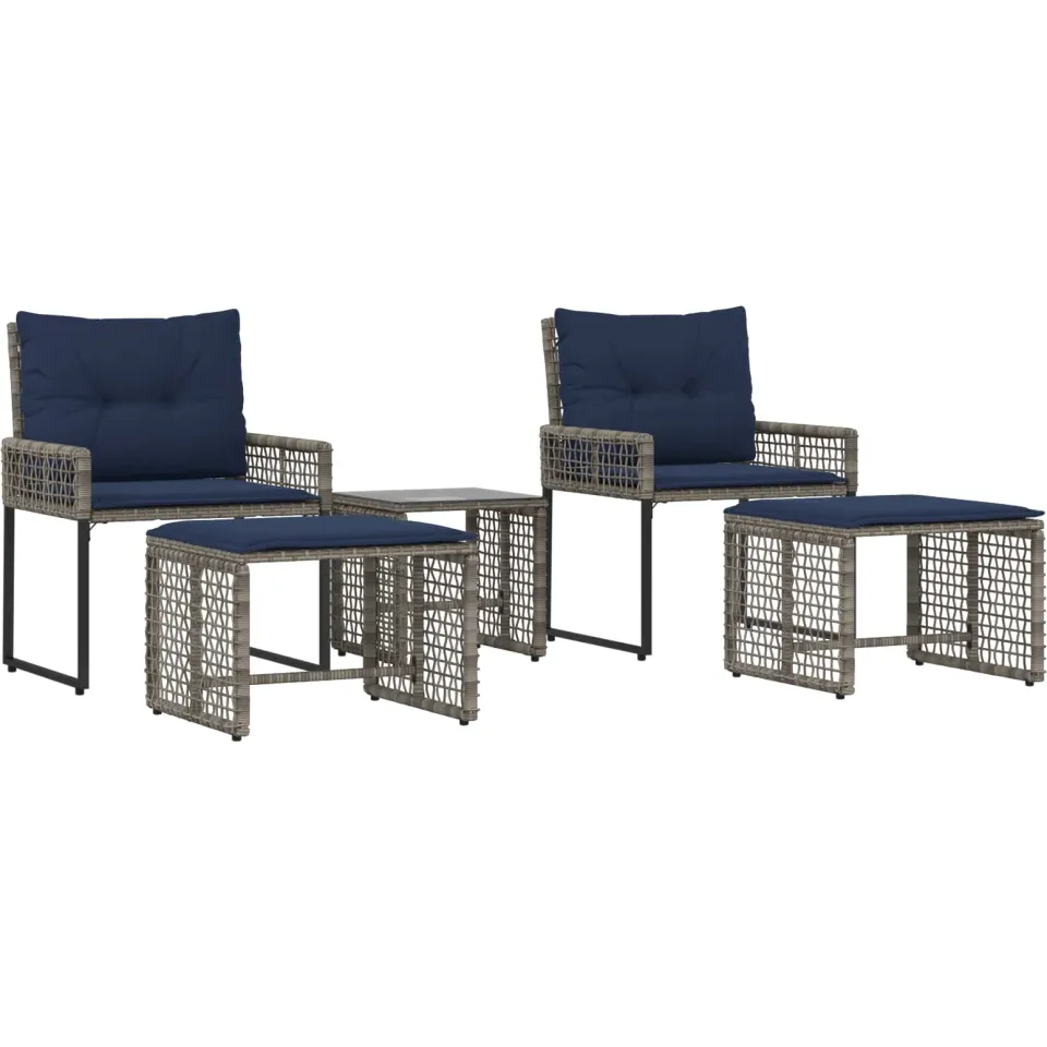 vidaXL Buitenmeubelset 5 st Grijs en Marineblauw