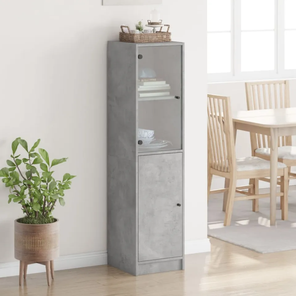 vidaXL Hoge kast met glazen deur 35x37x142 cm betongrijs grijs, foto 3