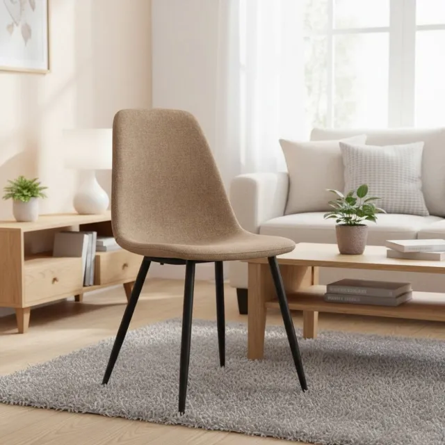 KOMHTOM BLACKCOLORS Minimalistische eetkamerstoelen van stof en metaal - lichtbeige, set van 2 Bruin