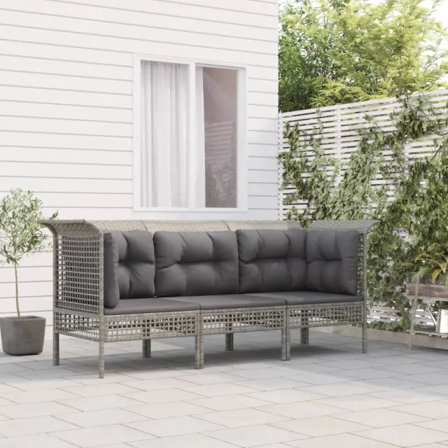 vidaXL 3-delige Loungeset met kussens poly rattan grijs, foto 2