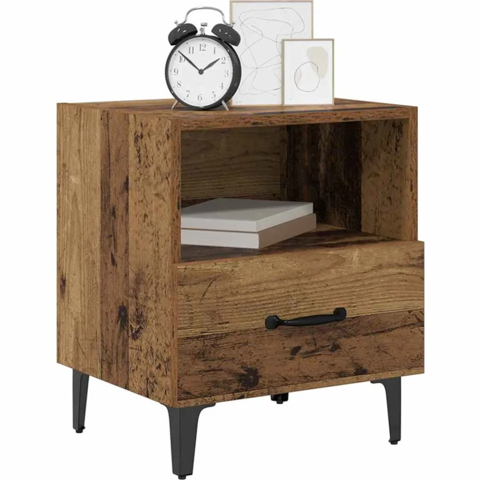 vidaXL Nachtkastje Oudhout 40 x 35 x 47,5 cm Bewerkt hout Bruin