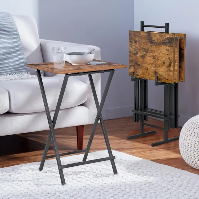 My Ninki ® Klapbare Bijzettafel Set van Vier voor Compacte Woonruimtes en Veelzijdig Gebruik bruin