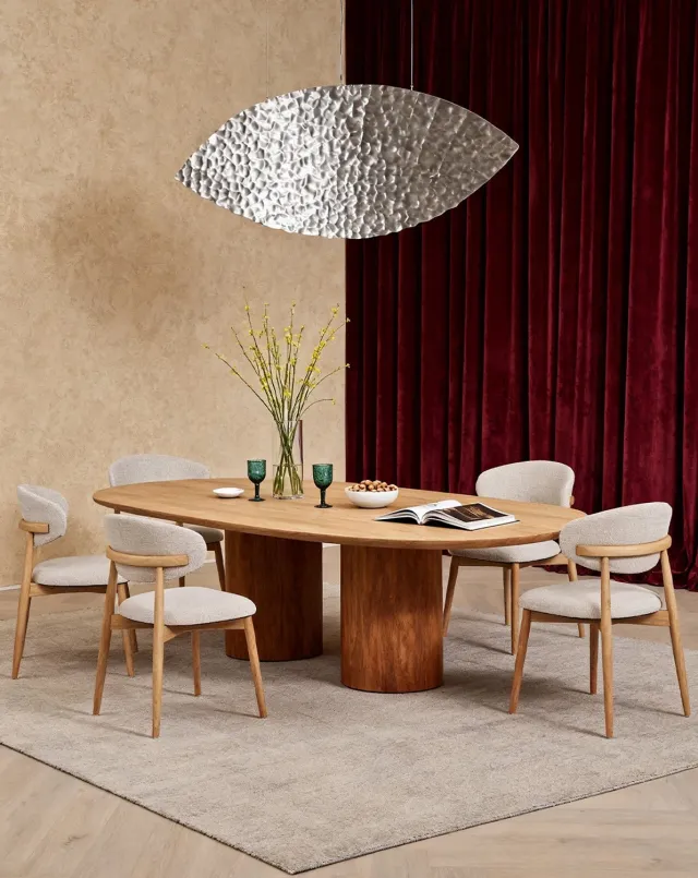STILVORA Eetkamerstoel 82 Cm - Set Van 2 Met Armleuning En Zachte Stoffen Bekleding - Voor Eetkamer En Kantoor - Hout Naturel En Gebroken Wit