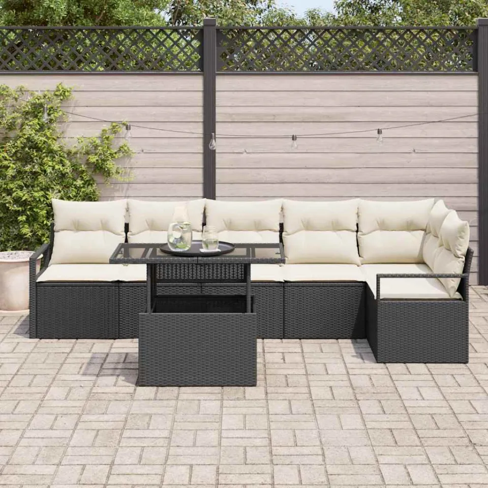 vidaXL Tuin Sofa Set 7 st Zwart poly rattan, foto 3