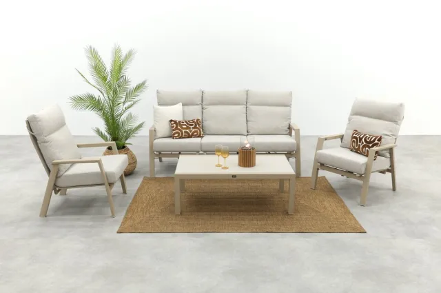 Van der Garde Tuinmeubelen Lagos/Atlanta verstelbare 5-zits stoel-bank aluminium loungeset - Latte Zand/Beige/Latte