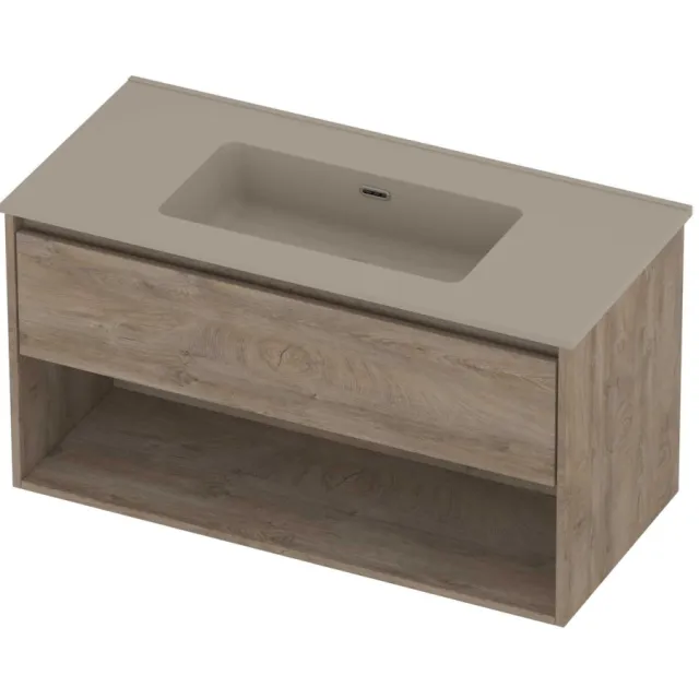 Proline Tribute Badmeubelset Porselein Elegant Schap 100x46x54 cm Mat Crème Cotton Raw Oak Eiken