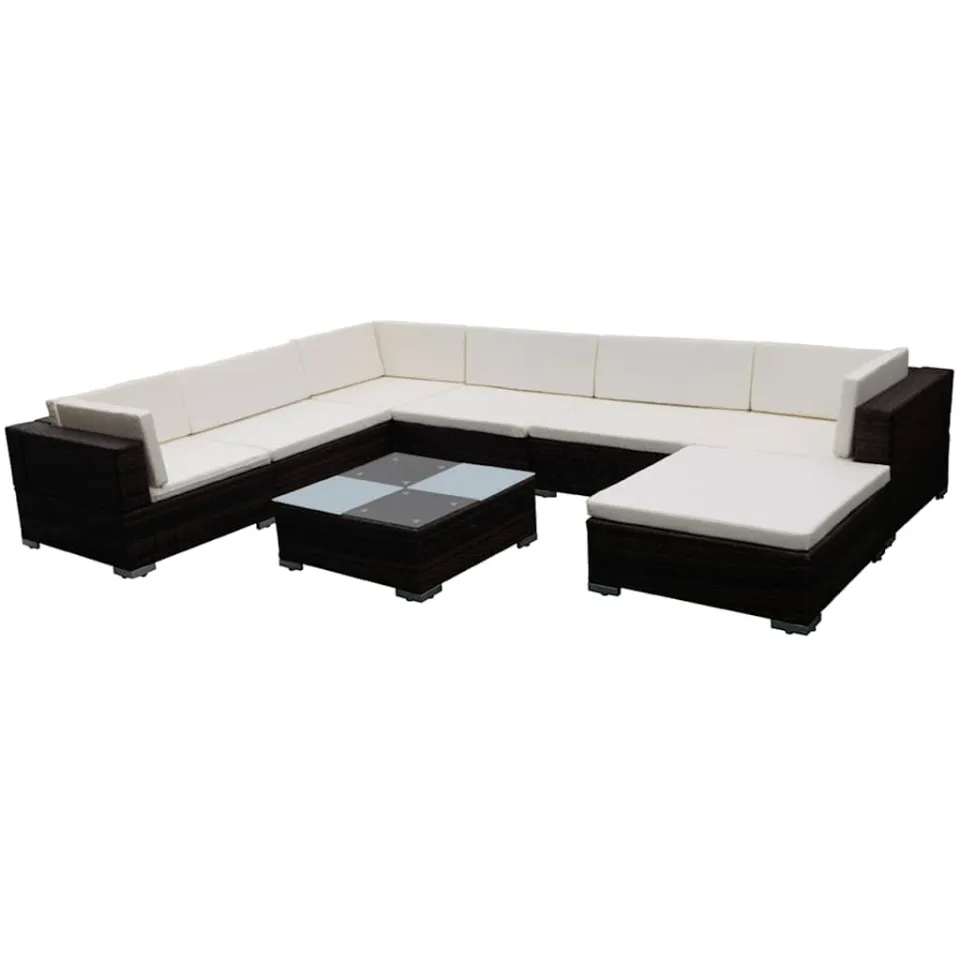 vidaXL 8-delige Loungeset met kussens poly rattan bruin, foto 3