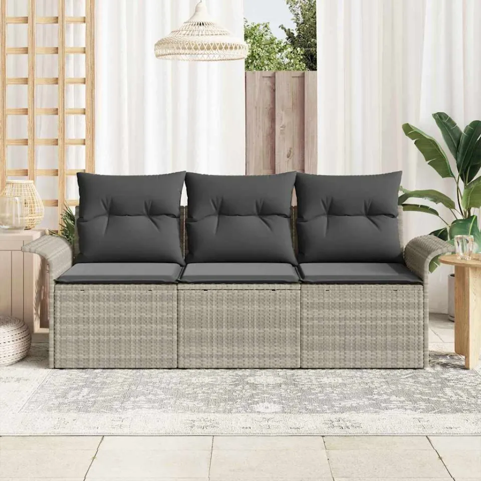 vidaXL Tuin Sofa Set 3 st Lichtgrijs Poly riet grijs, foto 3