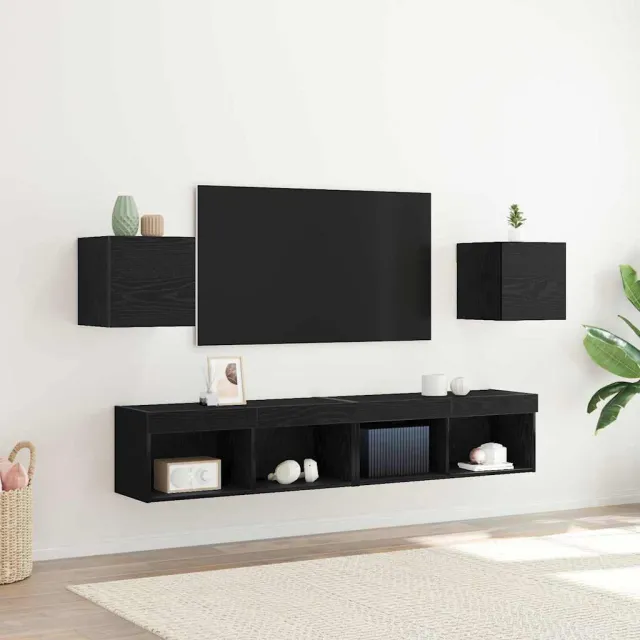 vidaXL Wandgemonteerde TV-kast 2 st Zwart eiken Bewerkt hout