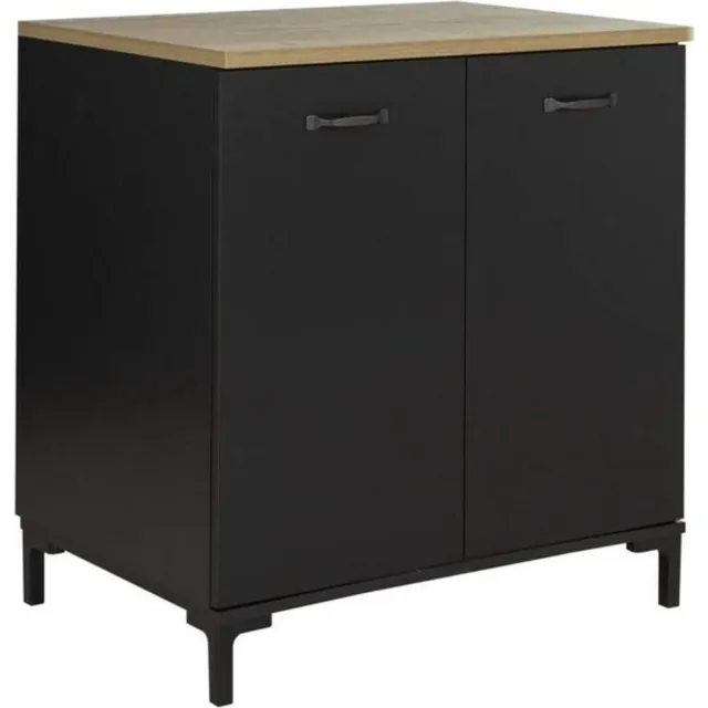 BELFURN Trendmeubel - Manchester - Keukenelement onderkast - 2 deuren onder gootsteen 60cm - Zwart met helvezia eik