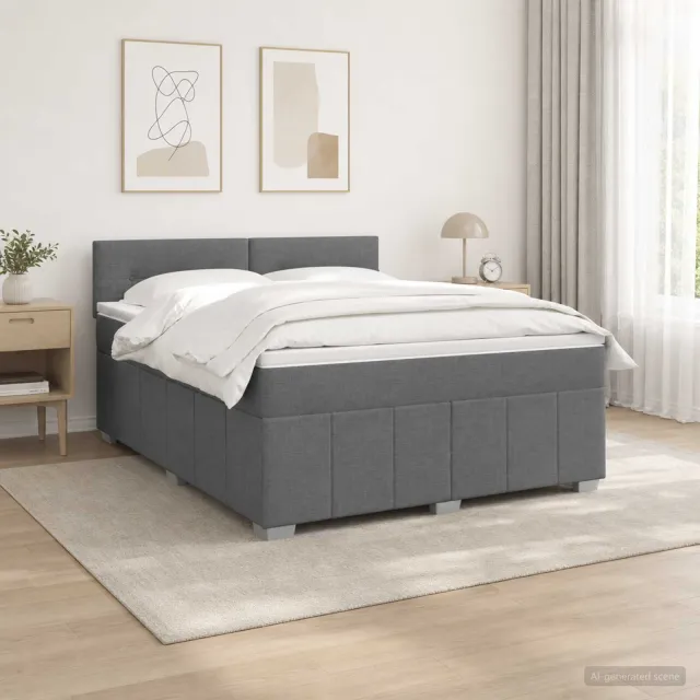 vidaXL LED Boxspring Bed met Matras Donkergrijs 140 x 190 cm Stof