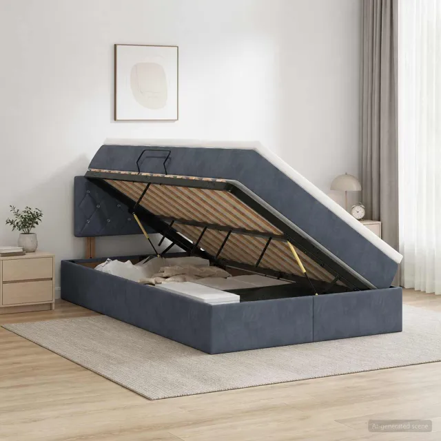 vidaXL Opslag bed met hoofdeinde Donkergrijs 120 x 200 cm Fluweel
