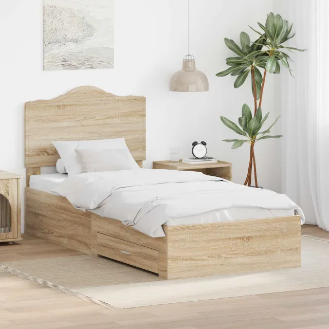 vidaXL Bedframe met lade Sonoma Eiken 100 x 200 cm Bewerkt hout Bruin