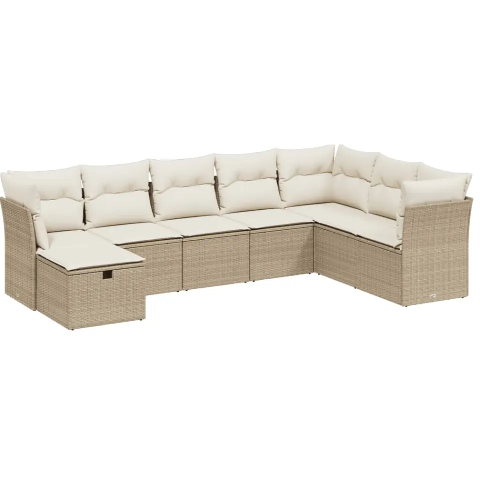 vidaXL 8-delige Loungeset met kussens poly rattan beige, foto 3