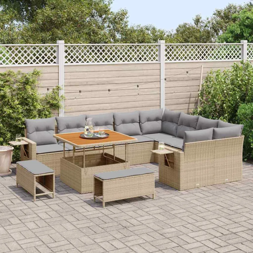 vidaXL Tuinbankenset 12 st Beige poly rattan, foto 3