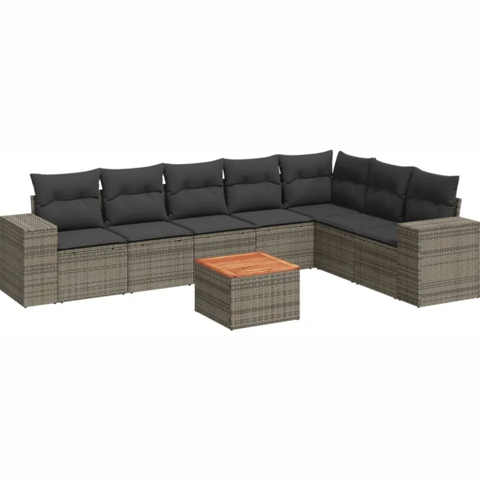 vidaXL 8-delige Loungeset met kussens poly rattan grijs