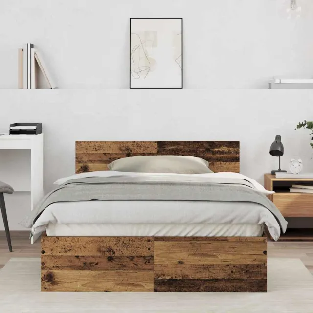 vidaXL Bedframe met hoofdbord Oud hout 120 x 190 cm Bewerkt hout Bruin