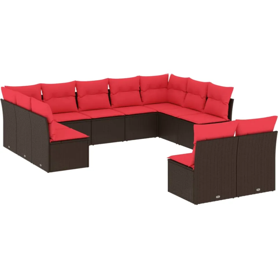 vidaXL 11-delige tuinbankset met kussens, bruin polyrotan, foto 3