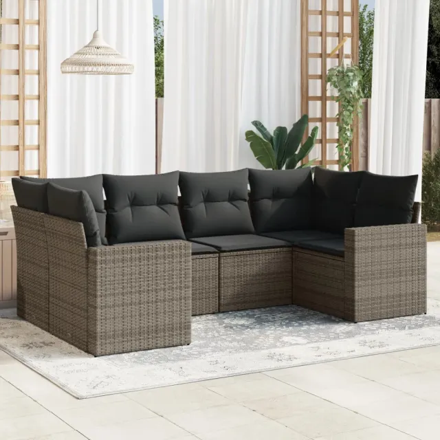 vidaXL 6-delige Loungeset met kussens poly rattan grijs, foto 2