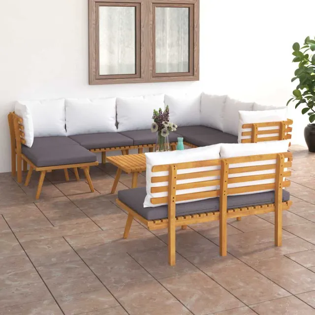 vidaXL 9-delige Loungeset met kussens massief acaciahout bruin, foto 2